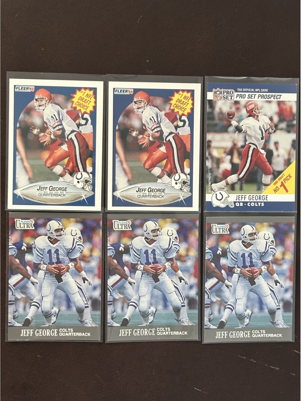 NFL #1 DRAFT PICK JEFF GEORGE ROOKIE COLLECTION 1990 FLEER/PRO SET+6 CARD LOT NM